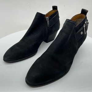 Franco Sarto Heeled Moto Boots Ankle Booties Black Leather Boho Western Fall